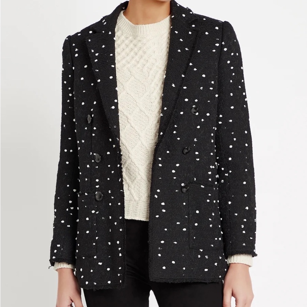 Rebecca Taylor Black Boucle Dot Tweed Knit Blazer